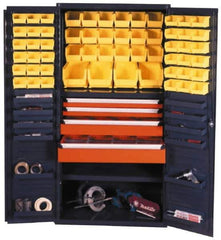Durham - 13 Shelf 58 Bin Storage Cabinet - Steel, 36" Wide x 24" Deep x 72" High, Gray - Exact Tool & Supply
