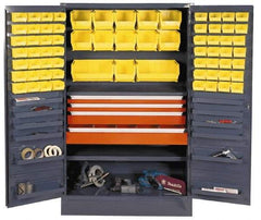 Durham - 13 Shelf 69 Bin Storage Cabinet - Steel, 48" Wide x 24" Deep x 78" High, Gray - Exact Tool & Supply