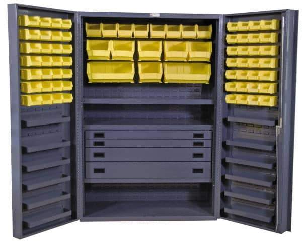 Durham - 13 Shelf 72 Bin Storage Cabinet - Steel, 48" Wide x 24" Deep x 72" High, Gray - Exact Tool & Supply