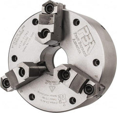 Pratt Burnerd America - 3 Jaws, 6" Diam, Self Centering Manual Lathe Chuck - Plain Back Mount Spindle, Adjustable, Reversible, 4,900 Max RPM, 1.81" Through Hole Diam, Forged Steel - Exact Tool & Supply
