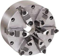 Pratt Burnerd America - 6 Jaws, 8" Diam, Self Centering Manual Lathe Chuck - Plain Back Mount Spindle, Adjustable, Reversible, 2,200 Max RPM, 2-1/4" Through Hole Diam, Forged Steel - Exact Tool & Supply
