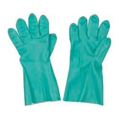 MAPA Professional - Size 2XL (11), 14" Long, 11 mil Thick, Supported, Nitrile Chemical Resistant Gloves - Textured Finish, Knit Lined, Gauntlet Pinked Cuff, Green, FDA Approved - Exact Tool & Supply