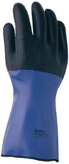 MAPA Professional - Size XL (10), 14" Long, Supported, Neoprene Chemical Resistant Gloves - Textured Finish, Cotton Jersey Thermal Lined, Gauntlet Cuff, Black/Blue, FDA Approved - Exact Tool & Supply