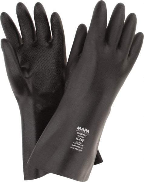 MAPA Professional - Size L (9), 14" Long, 30 mil Thick, Neoprene Chemical Resistant Gloves - Textured Finish, Gauntlet Cuff, Black - Exact Tool & Supply