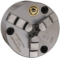Bison - 3 Jaws, 4" Diam, Self Centering Manual Lathe Chuck - Front Mount, 0.7874" Through Hole Diam, Cast Iron - Exact Tool & Supply