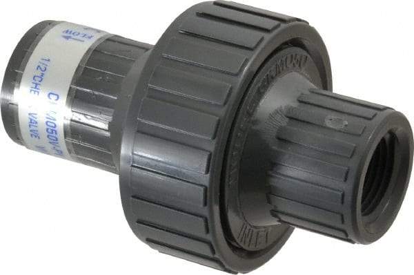 Plast-O-Matic - 1/2" PVC Check Valve - Inline, FNPT x FNPT, 150 WOG - Exact Tool & Supply