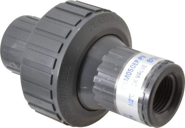 Plast-O-Matic - 1/2" PVC Check Valve - Inline, FNPT x FNPT, 150 WOG - Exact Tool & Supply
