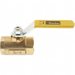 Parker - 3/4" Pipe, Female Port, Brass Standard Ball Valve - Inline - One Way Flow, FNPT x FNPT Ends, Lever Handle, 600 WOG, 150 WSP - Exact Tool & Supply