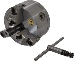 Bison - 3 Jaws, 5" Diam, Self Centering Manual Lathe Chuck - 1-1/2 - 8" Spindle Mount, Reversible, 3,200 Max RPM, 1.2598" Through Hole Diam, 0.0008" Axial Runout, 0.0012" Radial Runout, Cast Iron - Exact Tool & Supply