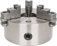 Interstate - 3 Jaws, 8" Diam, Self Centering Manual Lathe Chuck - D1-4 Mount Spindle, Reversible, 1.9685" Through Hole Diam, Cast Iron - Exact Tool & Supply