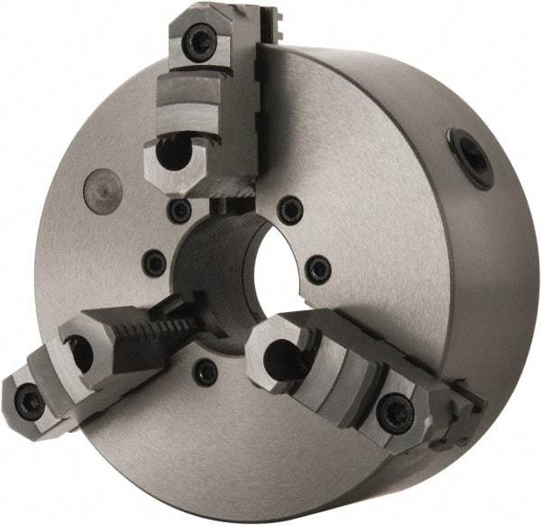 Interstate - 3 Jaws, 8" Diam, Self Centering Manual Lathe Chuck - D1-6 Mount Spindle, Reversible, 1.9685" Through Hole Diam, Cast Iron - Exact Tool & Supply