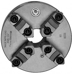 Bison - 4 Jaws, 6" Diam, Self Centering Manual Lathe Chuck - Plain Back Mount Spindle, Reversible, 3,000 Max RPM, 1.6535" Through Hole Diam, 0.0012" Axial Runout, 0.0015" Radial Runout, Cast Iron - Exact Tool & Supply