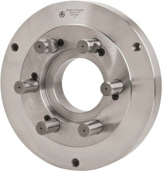 Bison - Adapter Back Plate for 12-1/2" Diam Self Centering Lathe Chucks - D1-8 Mount, 4.055" Through Hole Diam, 7.086mm ID, 12.4" OD, 1.49" Flange Height, Steel - Exact Tool & Supply