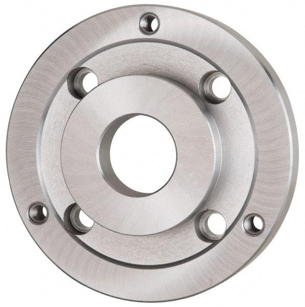Bison - Adapter Back Plate for 10" Diam Self Centering Lathe Chucks - A2-6 Mount, 2.922" Through Hole Diam, 5.708mm ID, 9.84" OD, 3/4" Flange Height, Steel - Exact Tool & Supply