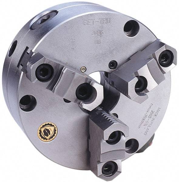 Bison - 3 Jaws, 10" Diam, Self Centering Manual Lathe Chuck - Front Mount, Adjustable, Reversible, 2,700 Max RPM, 2.992" Through Hole Diam, Forged Steel - Exact Tool & Supply