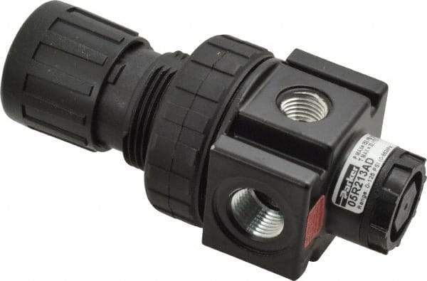 Parker - 3/8 NPT Port, 40 CFM, Zinc Economy Regulator - 2 to 125 psi Range, 300 Max psi Supply Pressure, 1/4" Gauge Port Thread, 2" Wide x 4.44" High - Exact Tool & Supply
