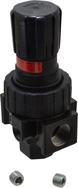 Parker - 3/4 NPT Port, 90 CFM, Zinc Standard Regulator - 2 to 125 psi Range, 250 Max psi Supply Pressure, 1/4" Gauge Port Thread, 3-1/4" Wide x 6.4" High - Exact Tool & Supply