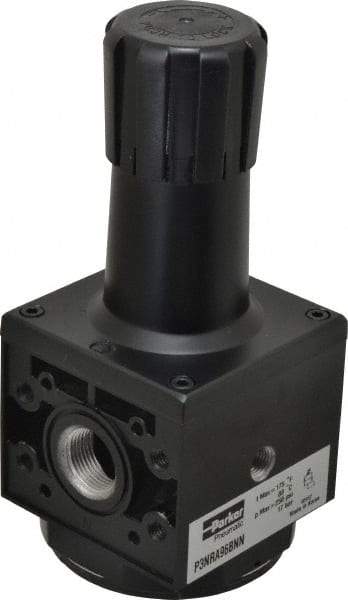 Parker - 3/4 NPT Port, 200 CFM, Aluminum Heavy-Duty Regulator - 2 to 125 psi Range, 250 Max psi Supply Pressure, 1/4" Gauge Port Thread, 3.62" Wide x 8.46" High - Exact Tool & Supply