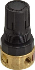Parker - 1/4 NPT Port, Brass Miniature Regulator - 2 to 125 psi Range, 300 Max psi Supply Pressure, 1/8" Gauge Port Thread, 1-1/2" Wide x 2.87" High - Exact Tool & Supply