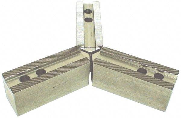 H & R Manufacturing - 18" Chuck Capacity, 3mm x 60° Serrated Attachment, Square Soft Lathe Chuck Jaw - 3 Jaws, Steel, 1.907" Btw Mount Hole Ctrs, 8" Long x 2-1/2" Wide x 2-1/2" High, 0.984" Groove, 20mm Fastener - Exact Tool & Supply