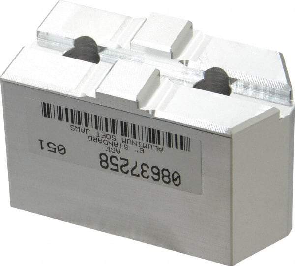Masterman & Kovil - 6" Chuck Capacity, Tongue & Groove Attachment, Square Soft Lathe Chuck Jaw - 1 Jaw, Aluminum, 1-1/2" Btw Mount Hole Ctrs, 3mm Long x 1-1/2" Wide x 2" High, 5/16" Groove - Exact Tool & Supply