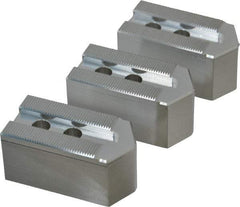 Masterman & Kovil - 6" Chuck Capacity, 1.5mm x 60° Serrated Attachment, Square Soft Lathe Chuck Jaw - 3 Jaws, Aluminum, 0.787" Btw Mount Hole Ctrs, 3mm Long x 1-1/2" Wide x 1-1/2" High, 0.473" Groove, 10mm Fastener - Exact Tool & Supply