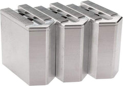 Masterman & Kovil - 6" Chuck Capacity, 1.5mm x 60° Serrated Attachment, Square Soft Lathe Chuck Jaw - 3 Jaws, Aluminum, 0.787" Btw Mount Hole Ctrs, 3mm Long x 1-1/2" Wide x 3" High, 0.473" Groove, 10mm Fastener - Exact Tool & Supply