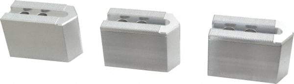 Masterman & Kovil - 6" Chuck Capacity, 1.5mm x 60° Serrated Attachment, Square Soft Lathe Chuck Jaw - 3 Jaws, Aluminum, 0.787" Btw Mount Hole Ctrs, 3mm Long x 1-1/2" Wide x 2" High, 0.473" Groove, 10mm Fastener - Exact Tool & Supply
