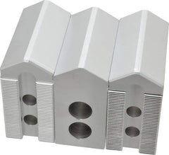 Masterman & Kovil - 6" Chuck Capacity, 1.5mm x 60° Serrated Attachment, Square Soft Lathe Chuck Jaw - 3 Jaws, Aluminum, 0.787" Btw Mount Hole Ctrs, 3mm Long x 1-1/2" Wide x 3" High, 0.473" Groove, 10mm Fastener - Exact Tool & Supply