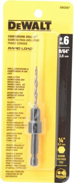 DeWALT - #6 Cutter Diam, 9/64" Drill Compatibility, Adjustable Depth Drill Countersink - Exact Tool & Supply