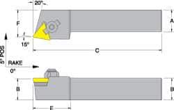 Dorian Tool - CTRP, Left Hand Cut, 15° Lead Angle, 1" Shank Height x 1" Shank Width, Neutral Rake Indexable Turning Toolholder - 6" OAL, TP..32. Insert Compatibility, Series Clamp Type - Exact Tool & Supply