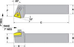 Dorian Tool - MTRN, Left Hand Cut, 15° Lead Angle, 1" Shank Height x 1" Shank Width, Negative Rake Indexable Turning Toolholder - 6" OAL, TN..43. Insert Compatibility, Series Multi-Option - Exact Tool & Supply