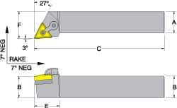 Dorian Tool - MTJN, Right Hand Cut, 3° Lead Angle, 1" Shank Height x 1" Shank Width, Negative Rake Indexable Turning Toolholder - 6" OAL, TN..33. Insert Compatibility, Series Multi-Option - Exact Tool & Supply