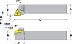 Dorian Tool - MTJN, Left Hand Cut, 3° Lead Angle, 1" Shank Height x 1" Shank Width, Negative Rake Indexable Turning Toolholder - 6" OAL, TN..33. Insert Compatibility, Series Multi-Option - Exact Tool & Supply