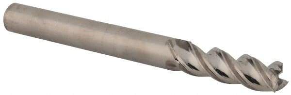 Niagara Cutter - 1/4", 3/4" LOC, 1/4" Shank Diam, 2-1/2" OAL, 3 Flute, Solid Carbide Square End Mill - Single End, Uncoated, Spiral Flute, 45° Helix, Centercutting, Right Hand Cut, Right Hand Flute, Series A345 - Exact Tool & Supply