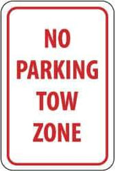 NMC - "No Parking - Tow Zone", 12" Wide x 18" High, Aluminum No Parking & Tow Away Signs - 0.04" Thick, Red on White, Rectangle, Wall Mount - Exact Tool & Supply