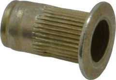 Made in USA - #8-32, 0.265 Insert Diam, 0.47" OAL, Knurled Body Open End Threaded Insert - 0.2656" Hole Diam, 0.39" Head Diam, 1008/1010 Steel, Clear Protective Coating & Zinc Yellow Dichromate Finish - Exact Tool & Supply