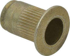 Made in USA - #8-32, 0.265 Insert Diam, 0.42" OAL, Knurled Body Open End Threaded Insert - 0.2656" Hole Diam, 0.39" Head Diam, 1008/1010 Steel, Clear Protective Coating & Zinc Yellow Dichromate Finish - Exact Tool & Supply