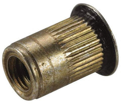 Made in USA - #10-24, 0.296 Insert Diam, 0.475" OAL, Sealed Head Open End Threaded Insert - 0.2969" Hole Diam, 0.415" Head Diam, 1008/1010 Steel, Clear Protective Coating & Zinc Yellow Dichromate Finish - Exact Tool & Supply