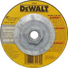 DeWALT - 30 Grit, 4-1/2" Wheel Diam, 1/4" Wheel Thickness, Type 27 Depressed Center Wheel - Aluminum Oxide, N Hardness, 13,300 Max RPM, Compatible with Angle Grinder - Exact Tool & Supply