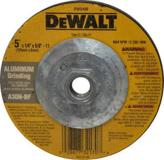 DeWALT - 30 Grit, 5" Wheel Diam, 1/4" Wheel Thickness, Type 27 Depressed Center Wheel - Aluminum Oxide, N Hardness, 12,200 Max RPM, Compatible with Angle Grinder - Exact Tool & Supply