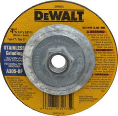 DeWALT - 30 Grit, 4-1/2" Wheel Diam, 1/4" Wheel Thickness, Type 27 Depressed Center Wheel - Aluminum Oxide, S Hardness, 13,300 Max RPM, Compatible with Angle Grinder - Exact Tool & Supply