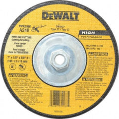 DeWALT - 24 Grit, 7" Wheel Diam, 1/8" Wheel Thickness, Type 27 Depressed Center Wheel - Aluminum Oxide, R Hardness, 8,700 Max RPM, Compatible with Angle Grinder - Exact Tool & Supply