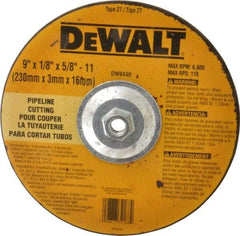 DeWALT - 24 Grit, 9" Wheel Diam, 1/8" Wheel Thickness, Type 27 Depressed Center Wheel - Aluminum Oxide, R Hardness, 6,600 Max RPM, Compatible with Angle Grinder - Exact Tool & Supply