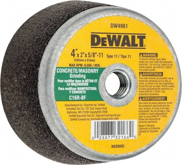 DeWALT - 4" Diam, 2" Overall Thickness, 16 Grit, Type 11 Tool & Cutter Grinding Wheel - Very Coarse Grade, Silicon Carbide, R Hardness, 9,000 RPM - Exact Tool & Supply