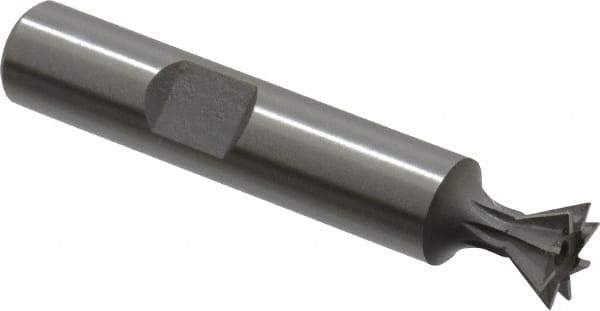 Keo - 3/8" Diam x 3/16" Width of Cut, 60° Included Angle, High Speed Steel Dovetail Cutter - 3/8" Shank Diam, 2-1/8" Overall Length, Weldon Flat, Uncoated - Exact Tool & Supply
