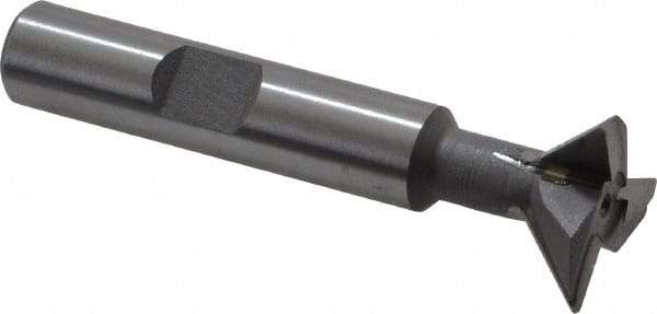 Keo - 3/4" Diam x 1/4" Width of Cut, 45° Included Angle, Carbide-Tipped Dovetail Cutter - 3/8" Shank Diam, 2-1/4" Overall Length, 0.02" Corner Radius, Weldon Flat, Uncoated - Exact Tool & Supply