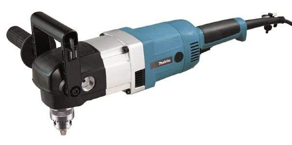 Makita - 1/2" Keyed Chuck, 300 & 1,200 RPM, Angled Handle Electric Drill - 10 Amps, 115 Volts, Reversible, Includes Chuck Key, Drill Chuck, Hex Wrench, Key Holder, Side Handle, Tool Case - Exact Tool & Supply