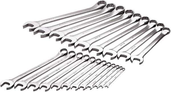 SK - 21 Piece, 1/4" to 1-1/2", 12 Point Combination Wrench Set - Inch Measurement Standard, Chrome Finish, Comes in Rack - Exact Tool & Supply