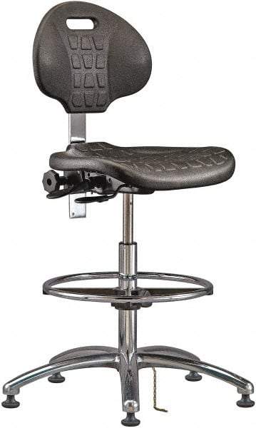 Bevco - 20-1/2 to 30-1/2" High Adjustable Height Swivel Stool - 27" Wide x 27" Deep, ESD Polyurethane Seat, Black - Exact Tool & Supply